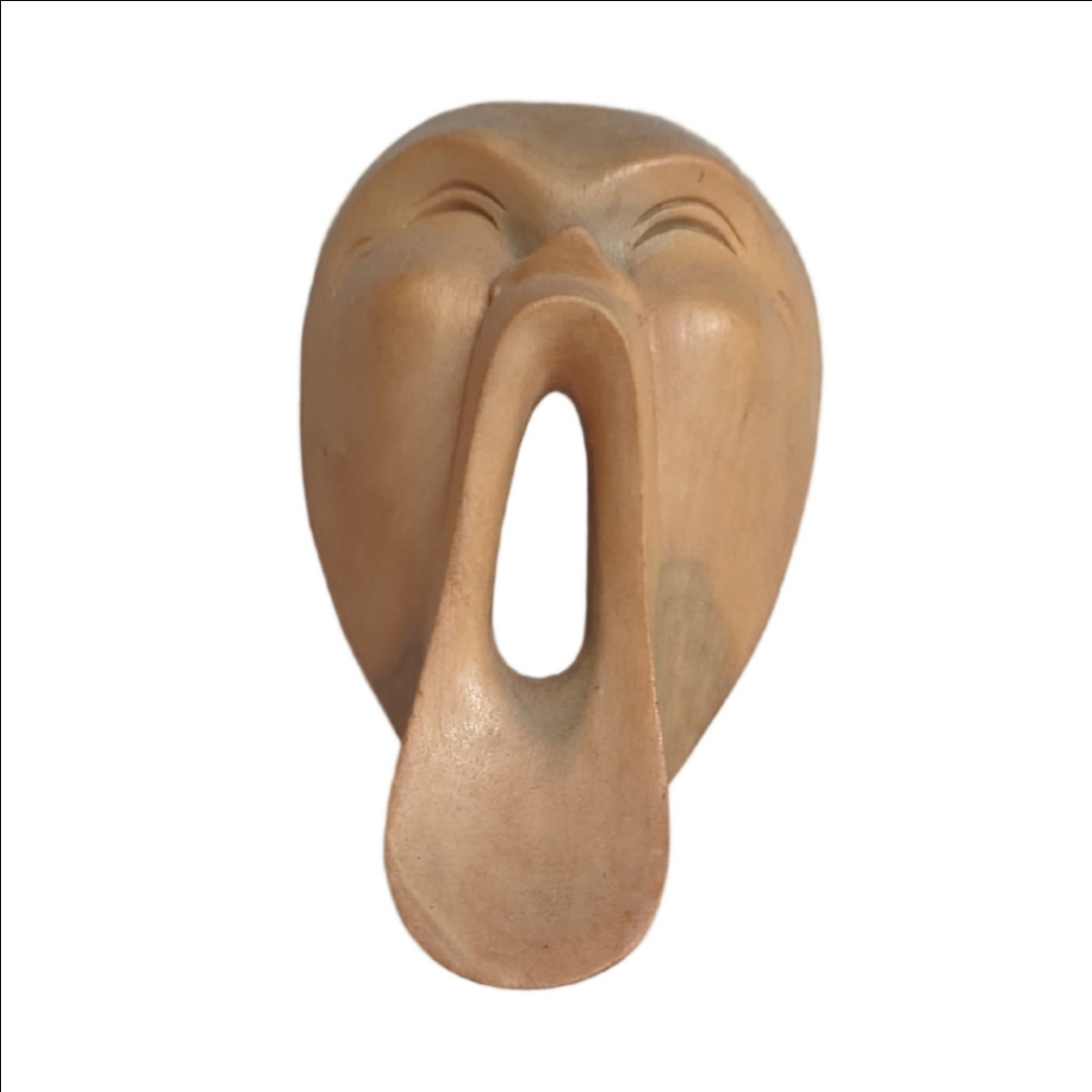 Vintage Hand-Carved Yawning Wood Face Sculpture | Open Mouth Decorj